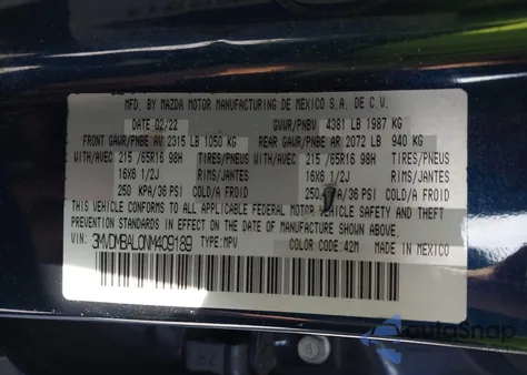 2022 Mazda Cx-30 2.5 S из США, поврежденный, VIN 3MVDMBAL0NM409189